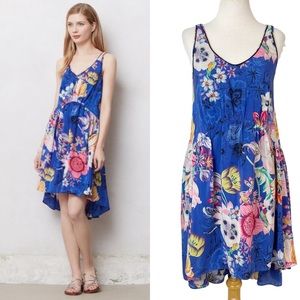 Anthropologie Leifsdottir Passionflower High-Low Silk dress size 6 blue